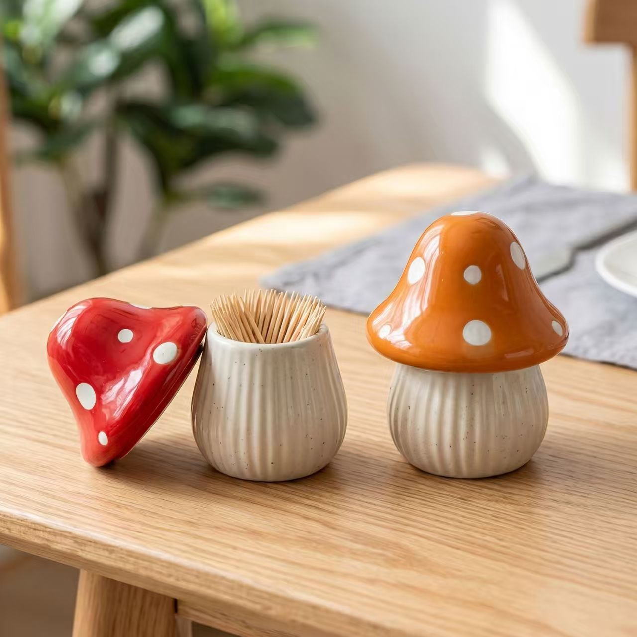 Home Bathroom Decor - Cartoon Paddestoel Keramische Opbergpotten Thuis Desktop