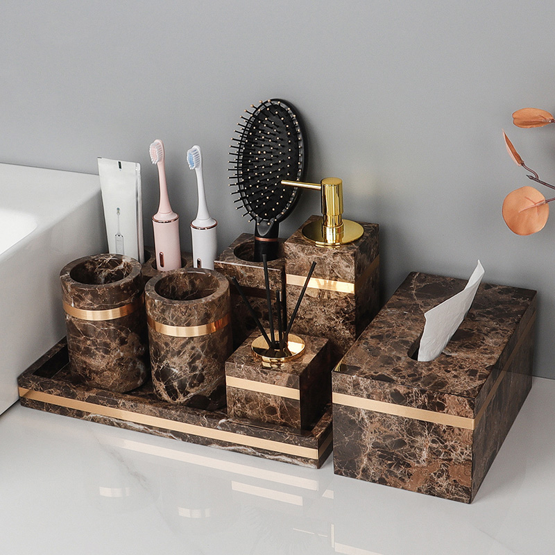 Zara Home Bathroom Set - Emperador Donker Natuurlijk Marmer Badkamerset Luxe