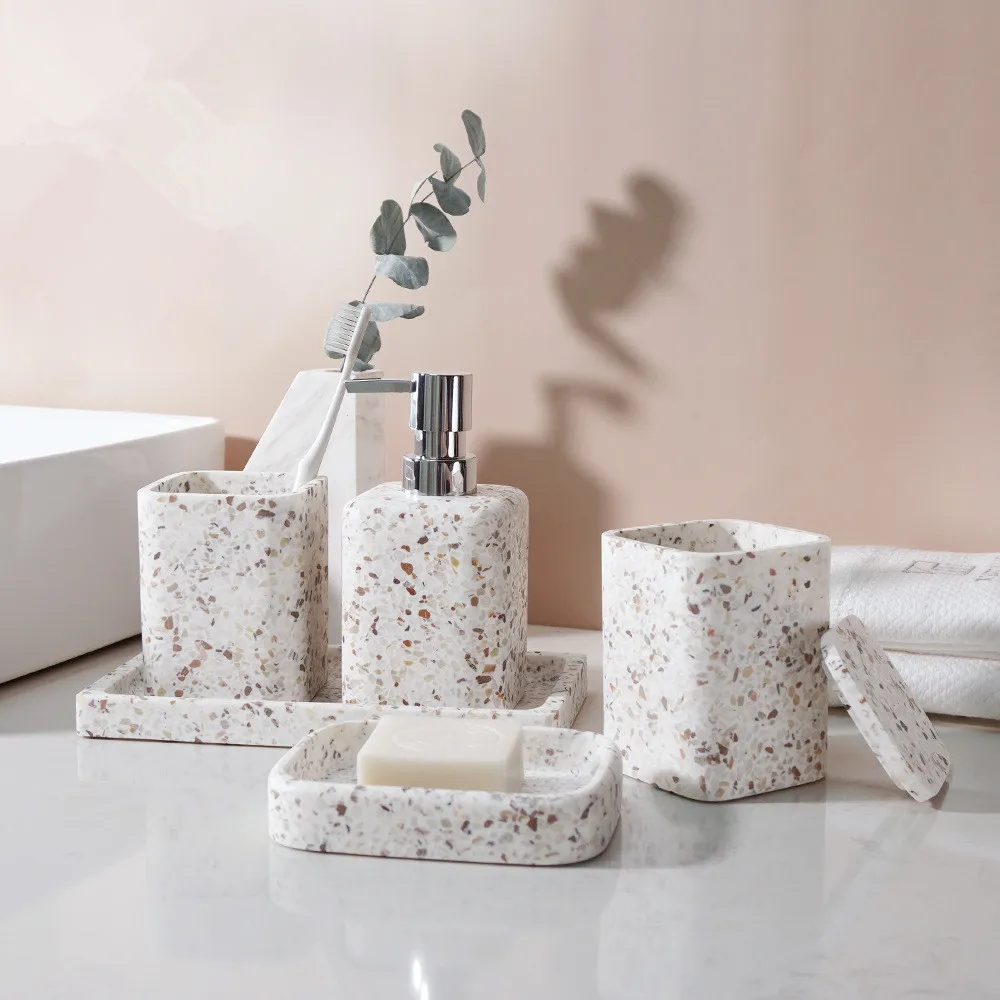 Zara Home Bathroom Set - Natuursteen Zeepdispenser Badkamer Accessoires Benodigdheden Gorgelen