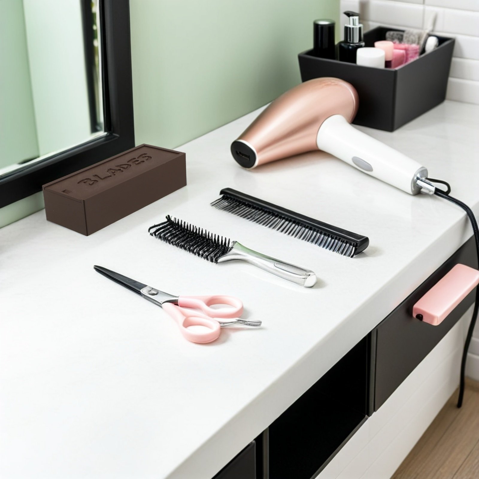 Home One Bathroom - Bruine dubbelcompartimentige messenopbergdoos van plastic, organizer/houder