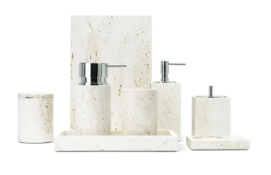 Zara Home Bathroom Set - Beige Travertijn Badkamer Toiletartikelen Tuur Natuursteen