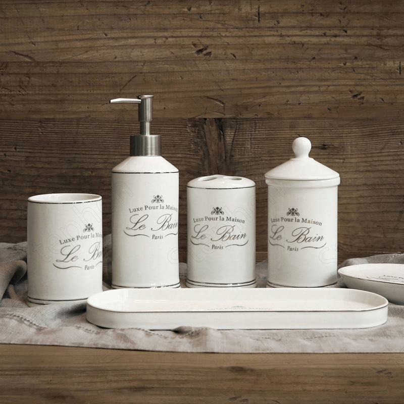 Zara Home Bathroom Set - Wit Porselein Bronzing Badkamer Accessoires Europese