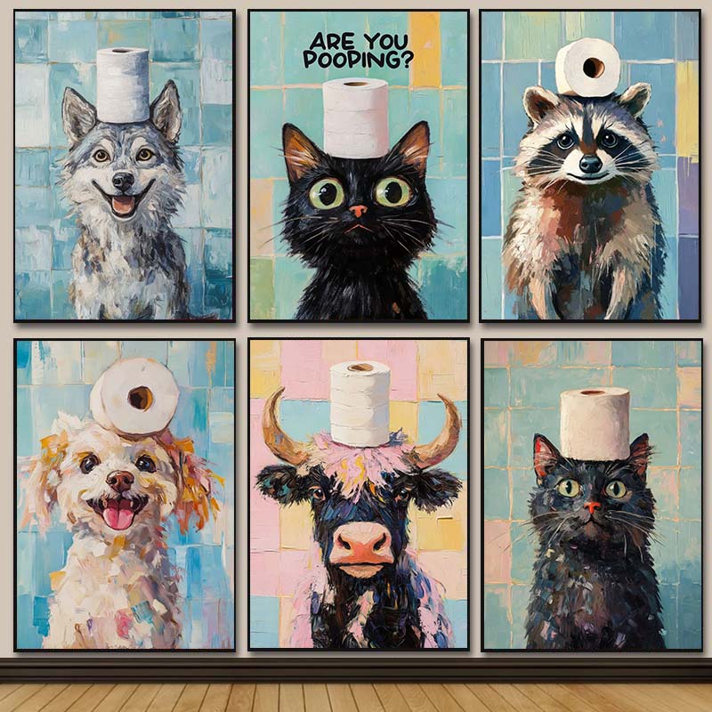 Schattig dieren olieverfschild - Home Bathroom Wallpaper recensie en prijs